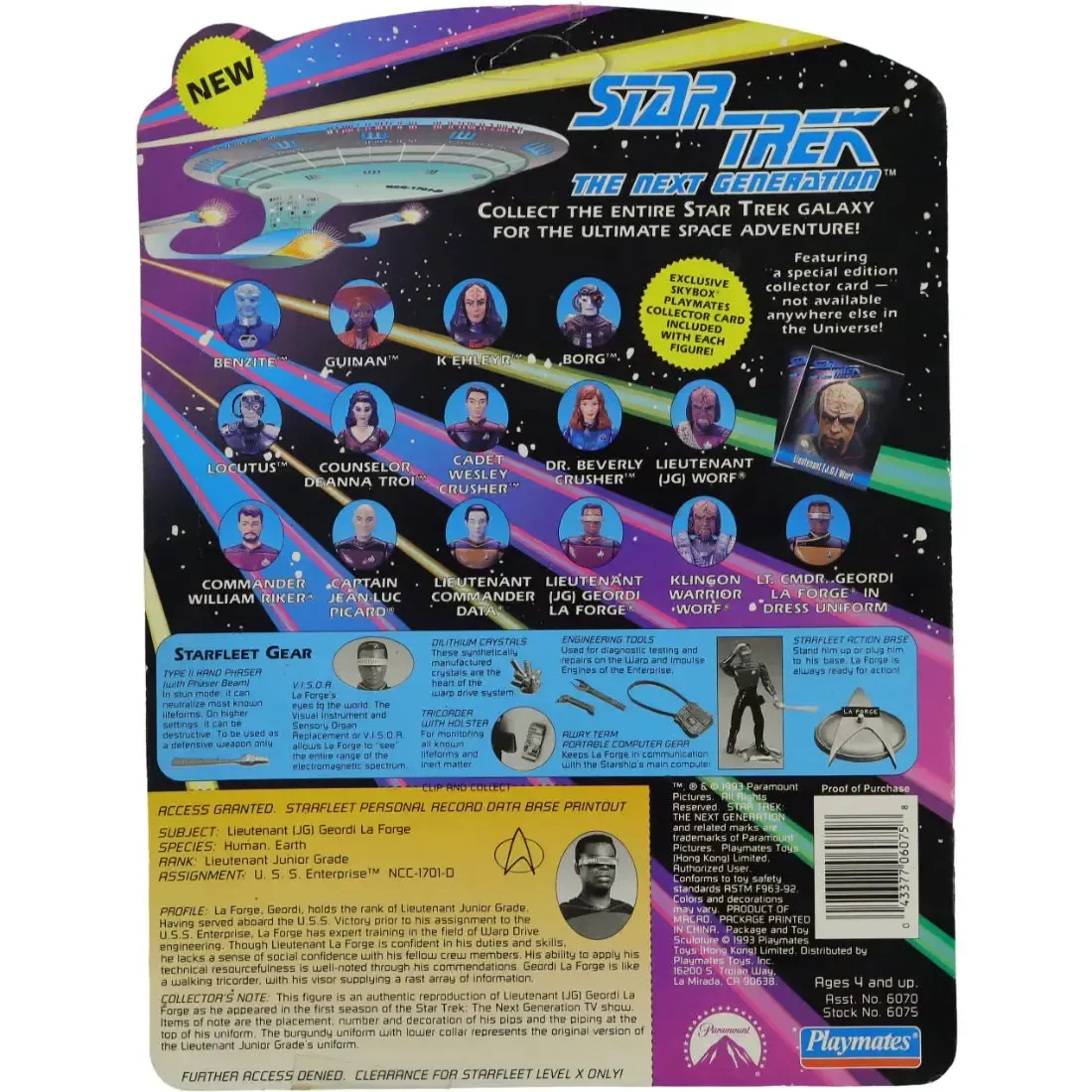 Star Trek: The Next Generation [Season 1] - Lieutenant (Junior Grade) Geordi La Forge Action Figure with SkyBox Collector Card (4.5") - Playmates Toys - (1993) - Image 2