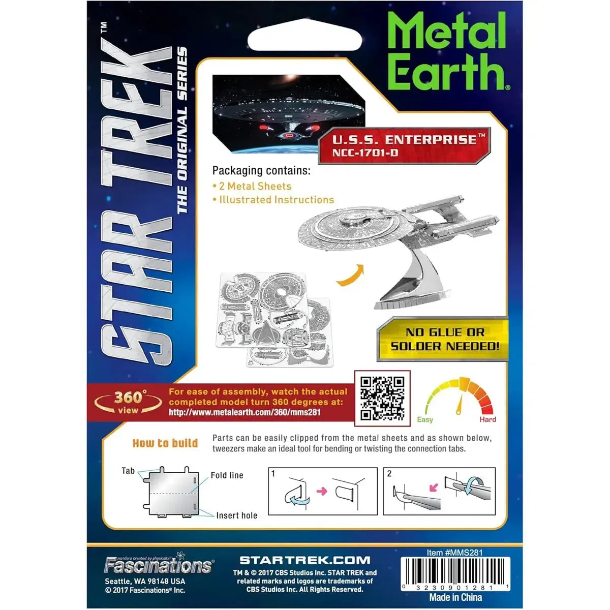 Star Trek: The Next Generation - Unpainted USS Enterprise NCC-1701-D Ship Figure Model Kit (Steel, Moderate Difficulty) - Fascinations - Metal Earth Series - Image 3