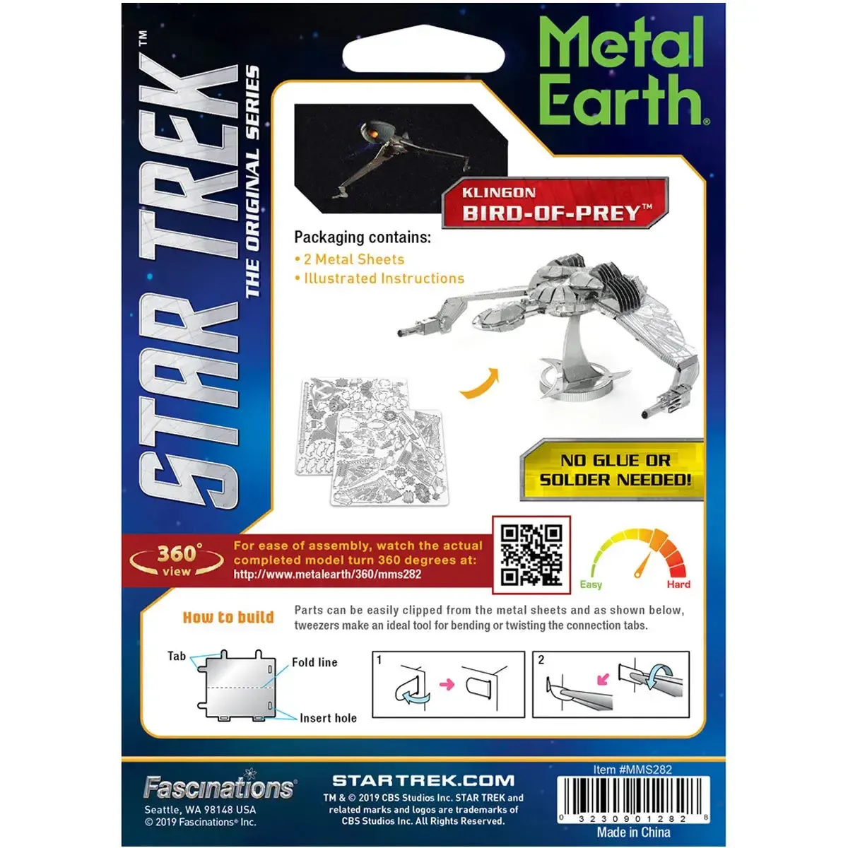 Star Trek - Unpainted Klingon Bird-of-Prey Ship Figure Model Kit (Steel, Challenging Difficulty) - Fascinations - Metal Earth Series - Image 3