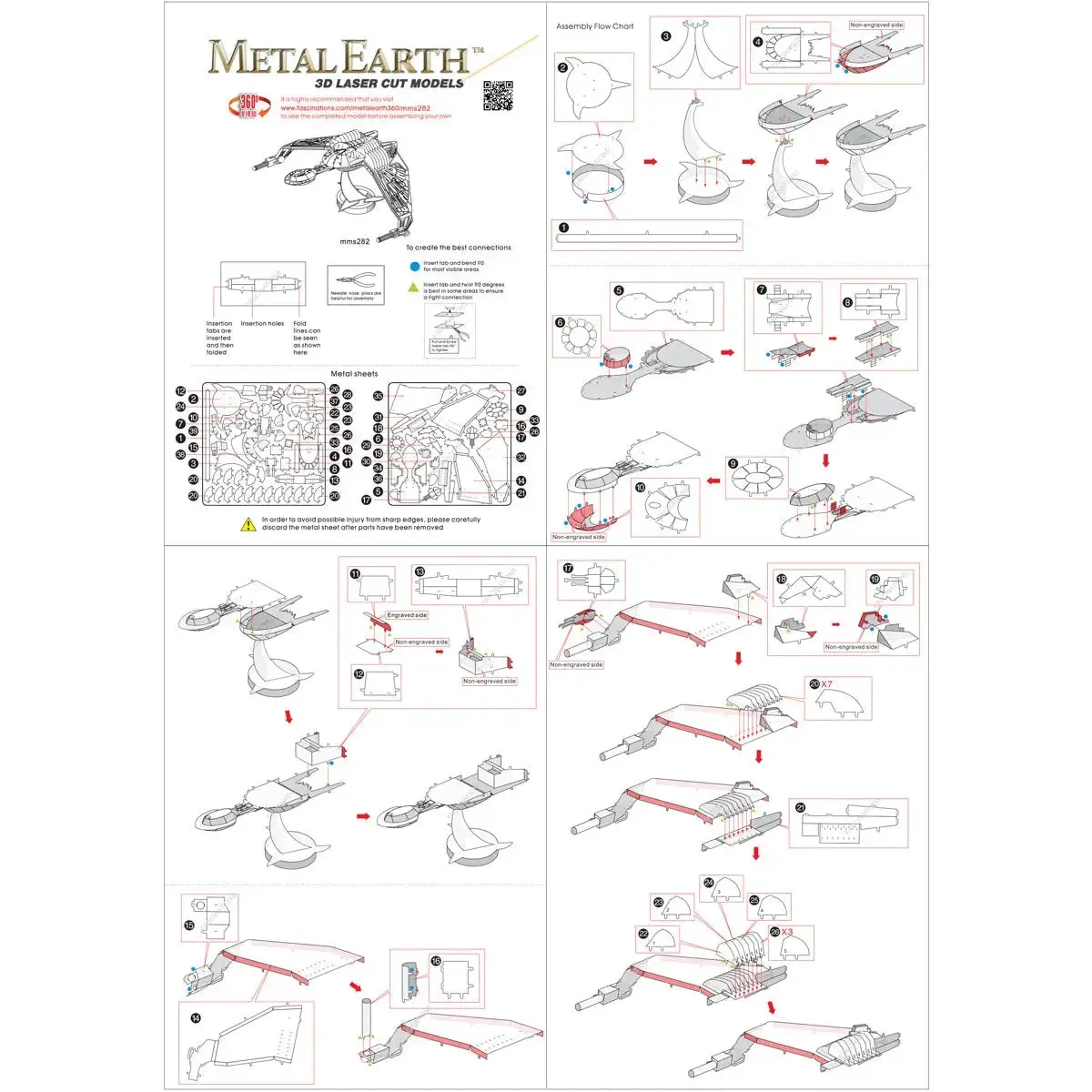 Star Trek - Unpainted Klingon Bird-of-Prey Ship Figure Model Kit (Steel, Challenging Difficulty) - Fascinations - Metal Earth Series - Image 9