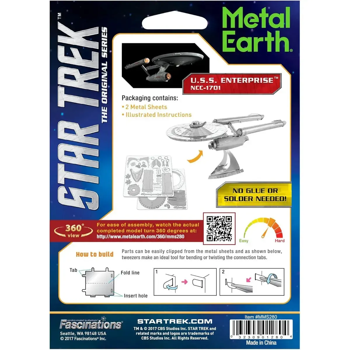 Star Trek - Unpainted USS Enterprise NCC-1701 Ship Figure Model Kit (Steel, Challenging Difficulty) - Fascinations - Metal Earth Series - Image 3