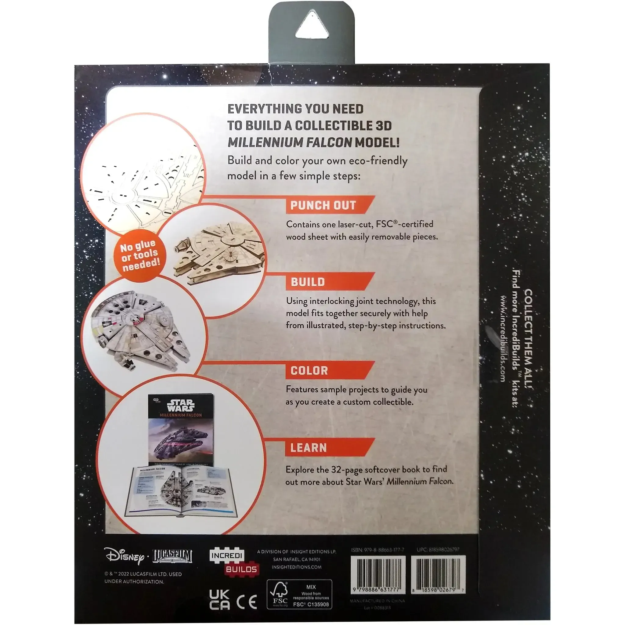 Star Wars - Millennium Falcon Book & 3D Model Kit (Wood) - Insights Editions - IncrediBuilds Series - (2022) - Image 3