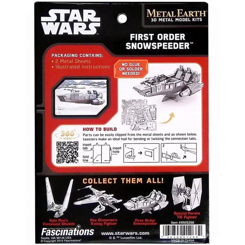 Star Wars - Unpainted First Order Snowspeeder Figure Model Kit (Steel, Challenging Difficulty) - Fascinations - Metal Earth Series - Image 3