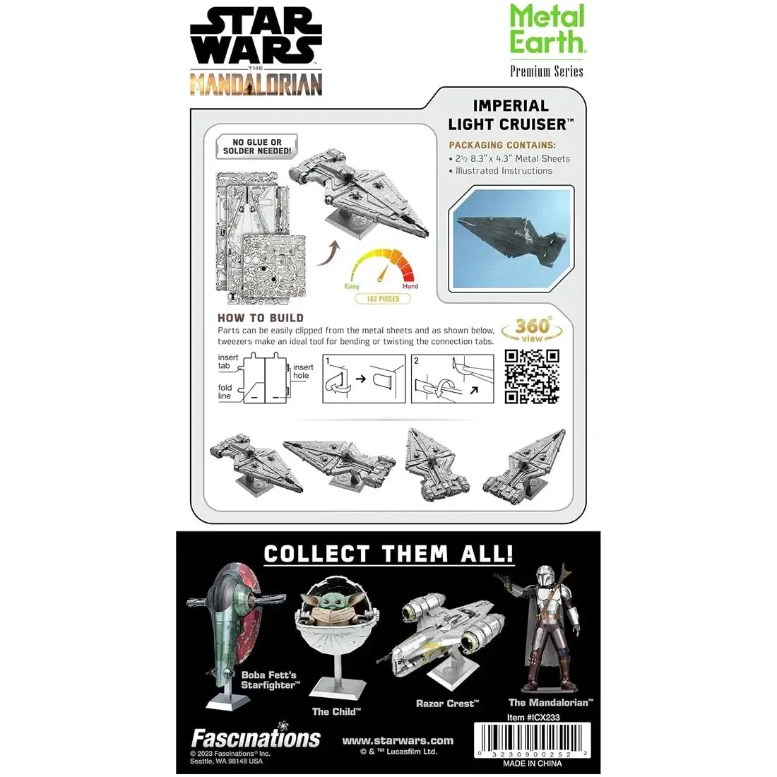 Star Wars - Unpainted Imperial Light Cruiser Ship Figure Model Kit (Steel, Challenging Difficulty) - Fascinations - Metal Earth Premium Series - Image 3