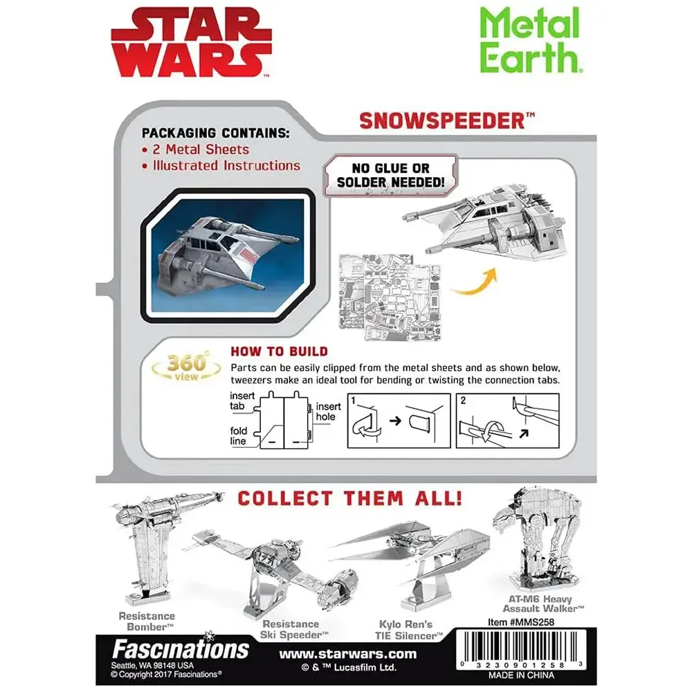 Star Wars - Unpainted Snowspeeder Figure Model Kit (Steel, Moderate Difficulty) - Fascinations - Metal Earth Series - Image 3
