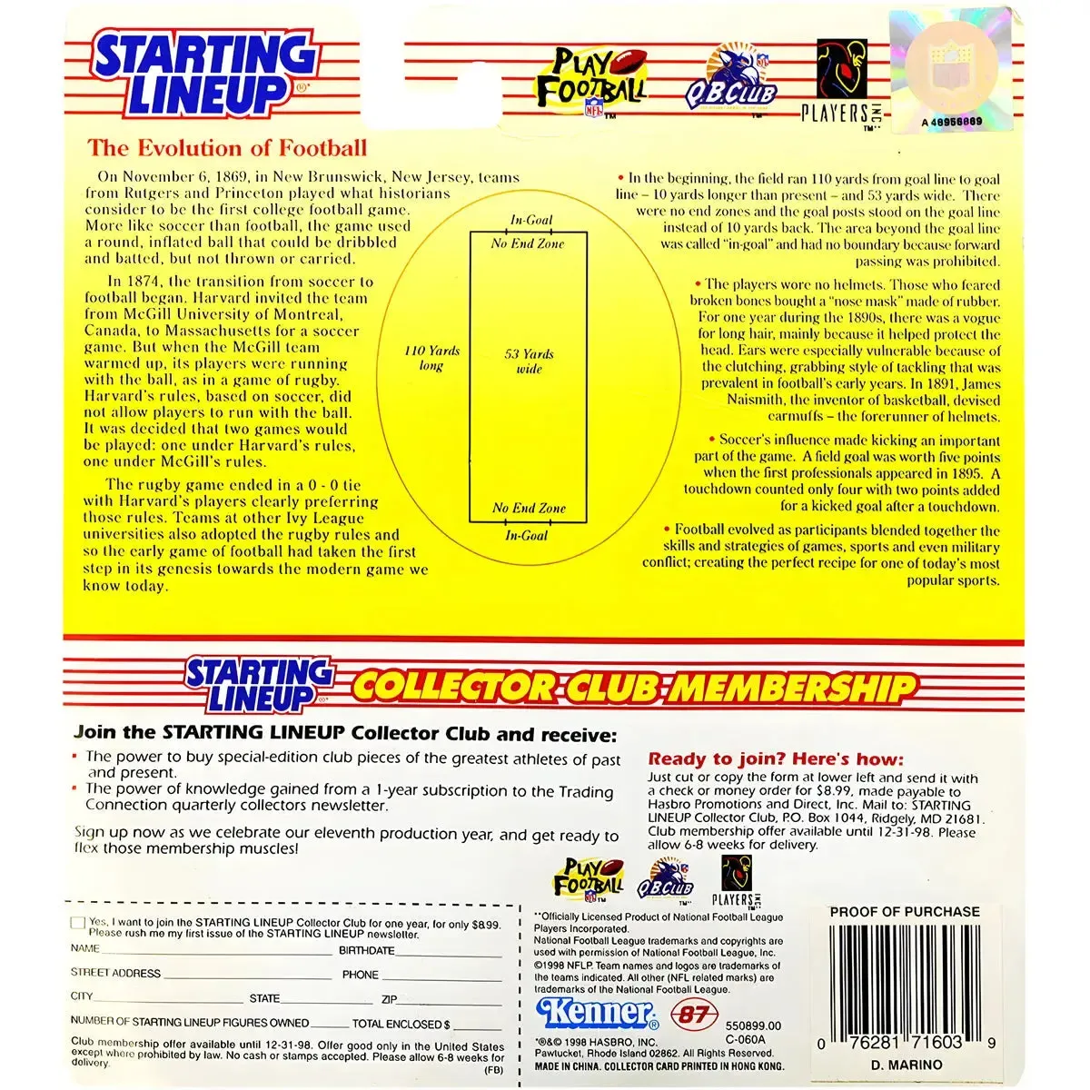 Starting Lineup [NFL: Miami Dolphins] - Dan Marino Football Figure (4.5") - Kenner - 1998 Edition Series - Image 2