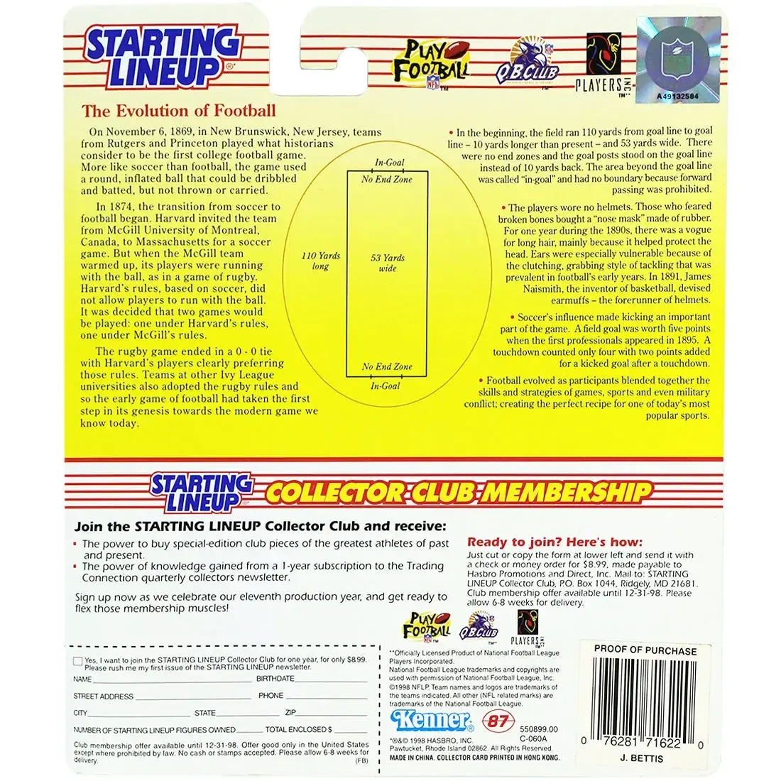 Starting Lineup [NFL: Pittsburgh Steelers] - Jerome Bettis Football Figure - Kenner - 1998 Edition Series - Image 3