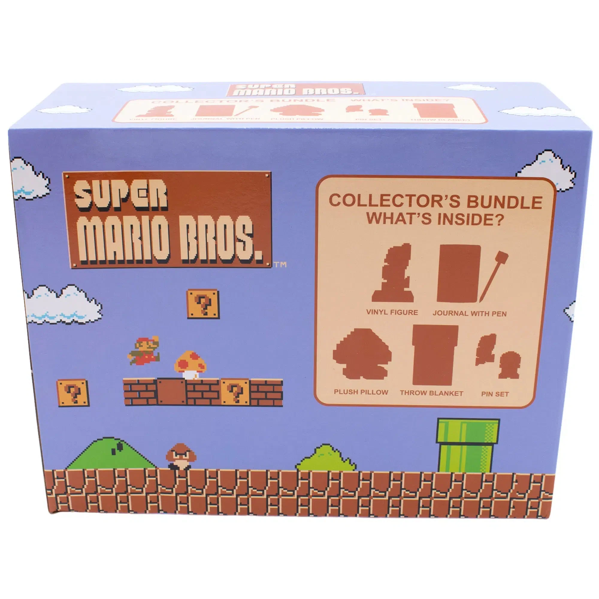 Super Mario Bros. - Overworld Collector's Gift Box Set - Culturefly - Plush Pillow, Throw Blanket, Pin Badge, Notebook & Pen, Vinyl Figure