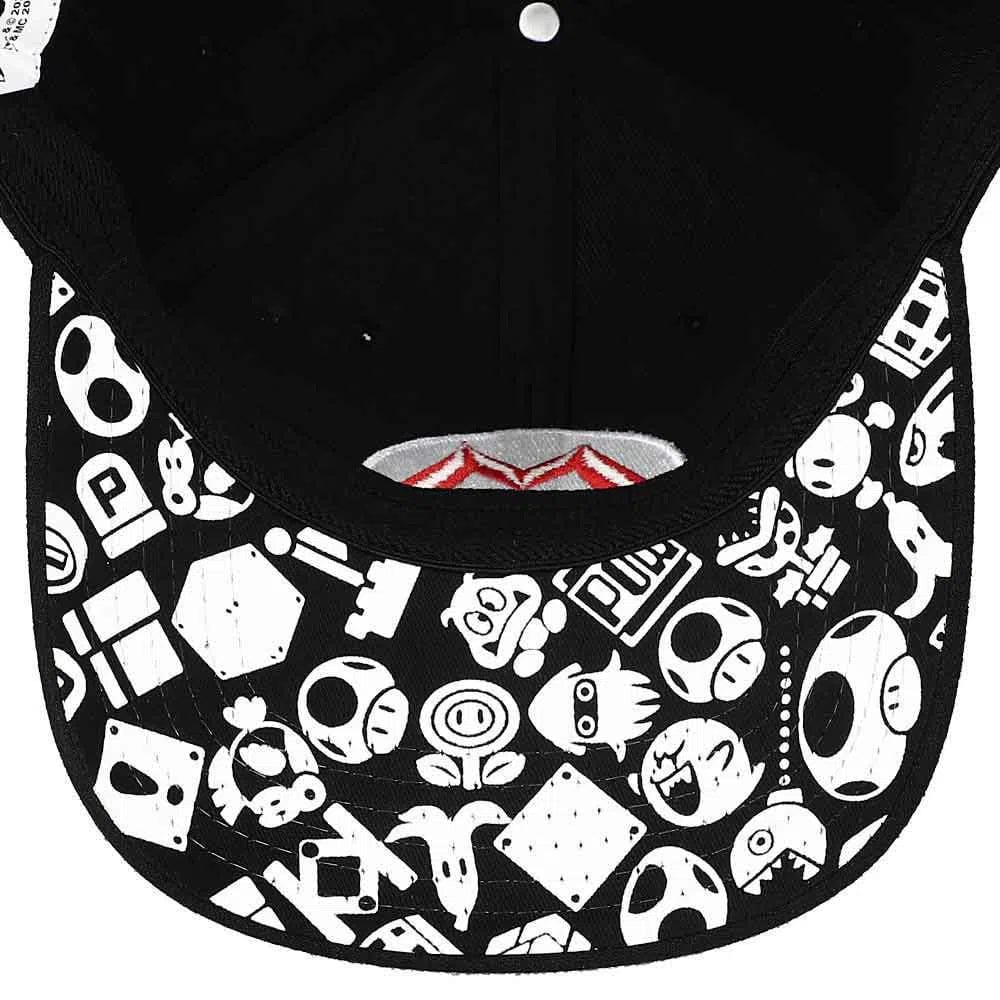 Super Mario - Mario Symbol Snapback Hat (Black, Elite Flex, Pre-Curved Bill) - Bioworld - Image 5