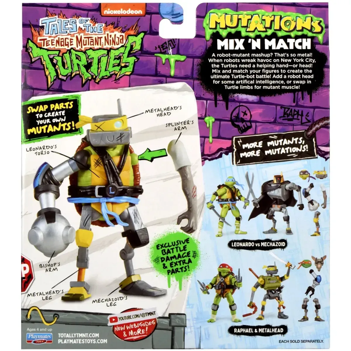 Tales Of The Teenage Mutant Ninja Turtles - Leonardo & Mechazoid Action Figure Set - Playmates Toys - Mutations: Mix 'N Match Series - Image 3