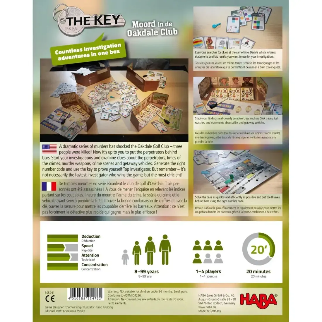 The Key: Murder at the Oakdale Club - Puzzle Crime Board Game for Family and Adults (1-4 Players, Ages 8+) - HABA - Image 3