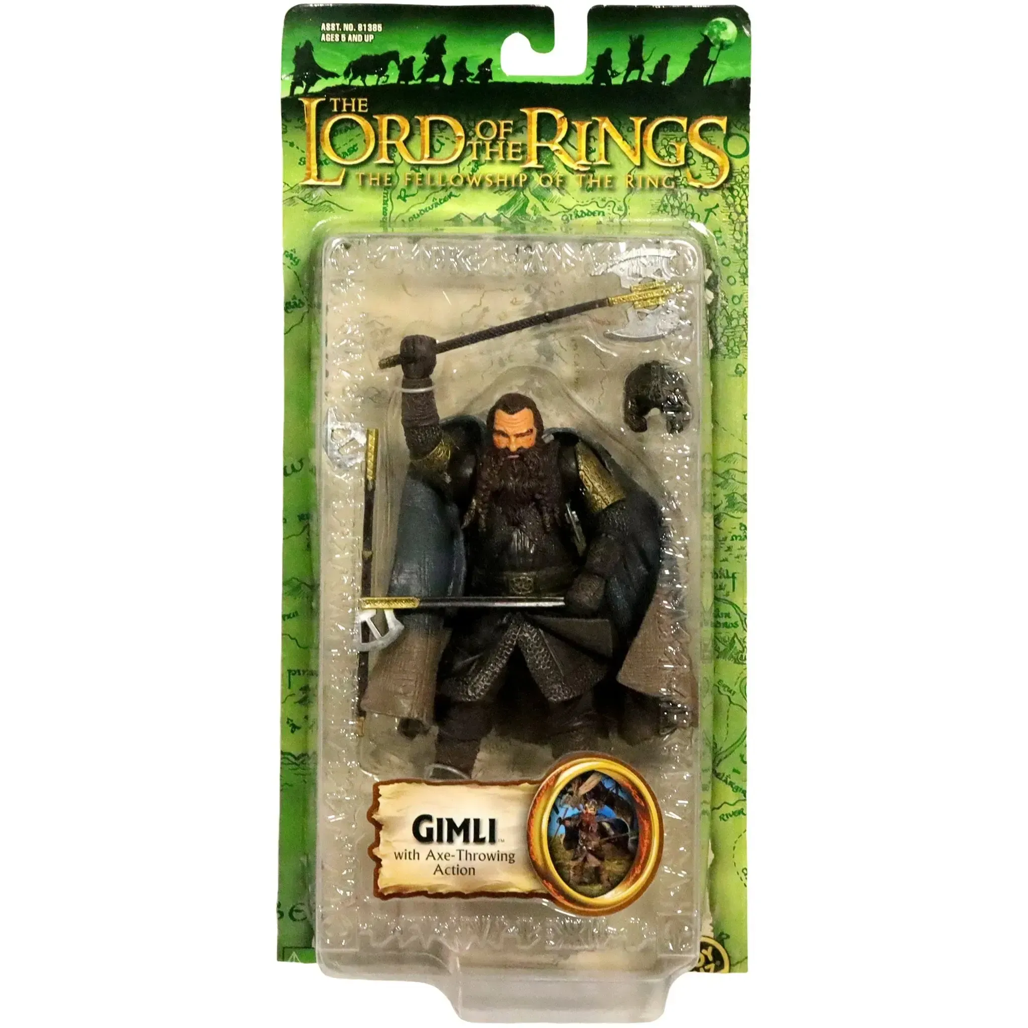 The Lord of the Rings: The Fellowship of the Ring - Gimli Action Figure with Axe-Throwing Ability Action (4.5") - Toy Biz - (2003)