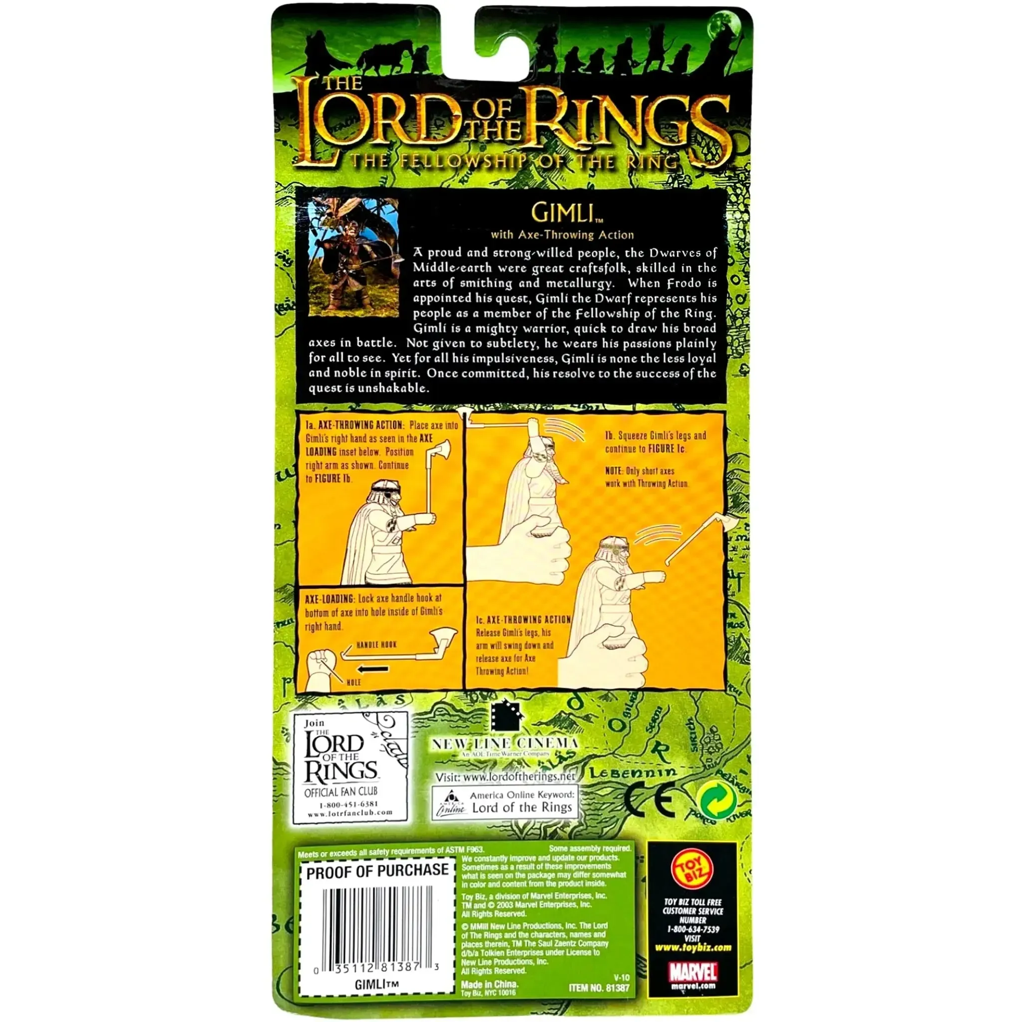 The Lord of the Rings: The Fellowship of the Ring - Gimli Action Figure with Axe-Throwing Ability Action (4.5") - Toy Biz - (2003) - Image 2