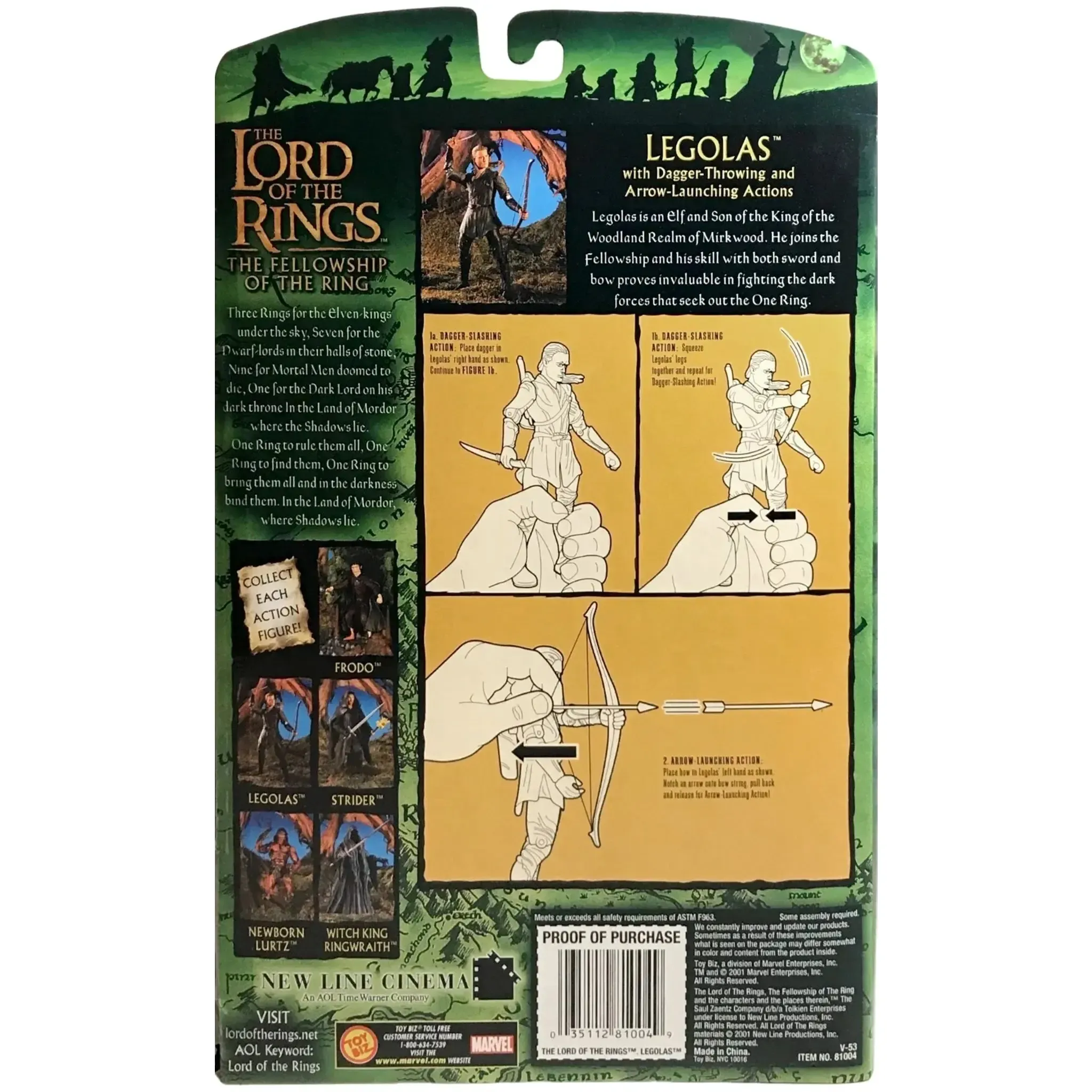 The Lord of the Rings: The Fellowship of the Ring - Legolas with Dagger-Slashing and Arrow-Launching Ability Action Figure - Toy Biz - (2001) - Image 2