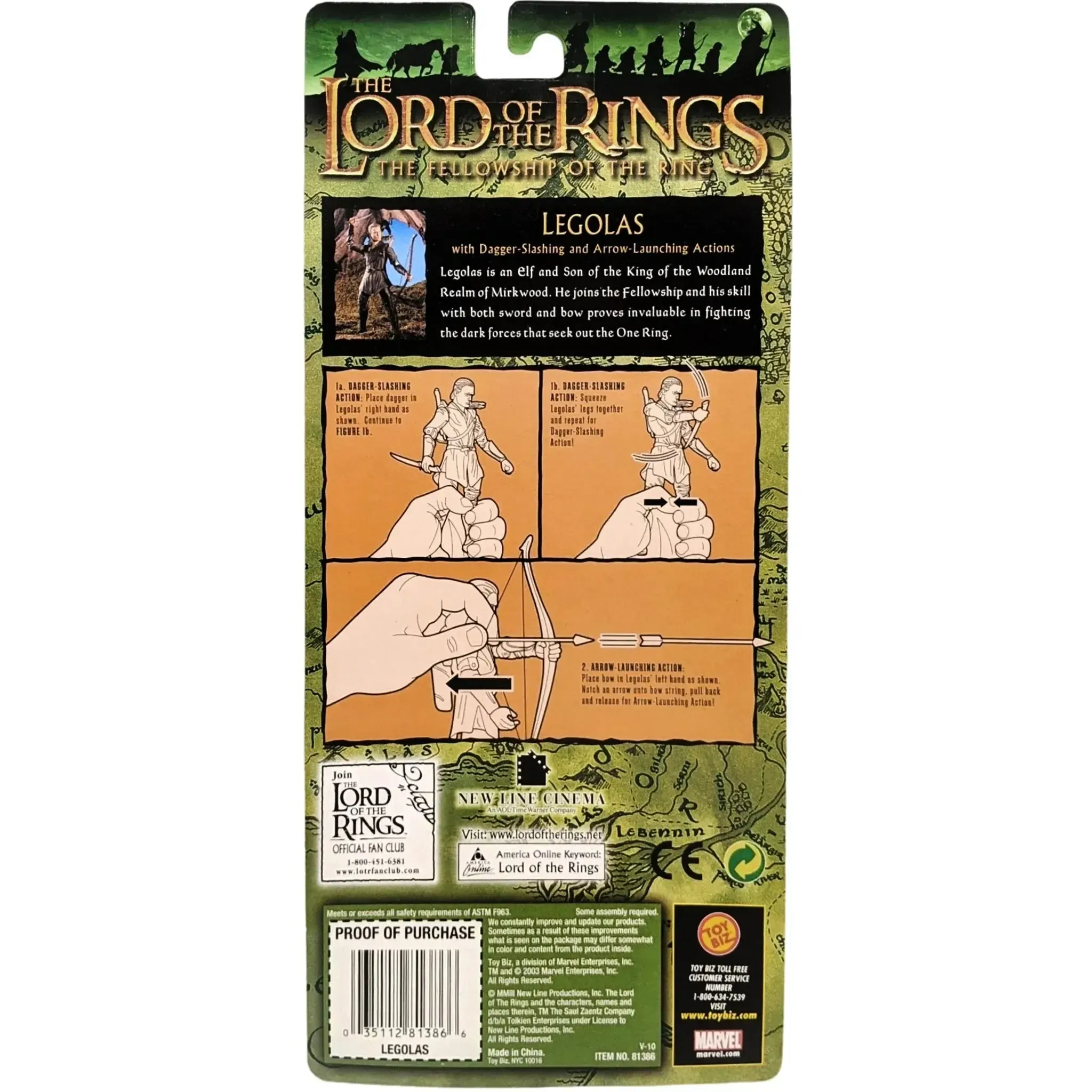 The Lord of the Rings: The Fellowship of the Ring - Legolas with Dagger-Slashing and Arrow-Launching Ability Action Figure - Toy Biz - (2003) - Image 2