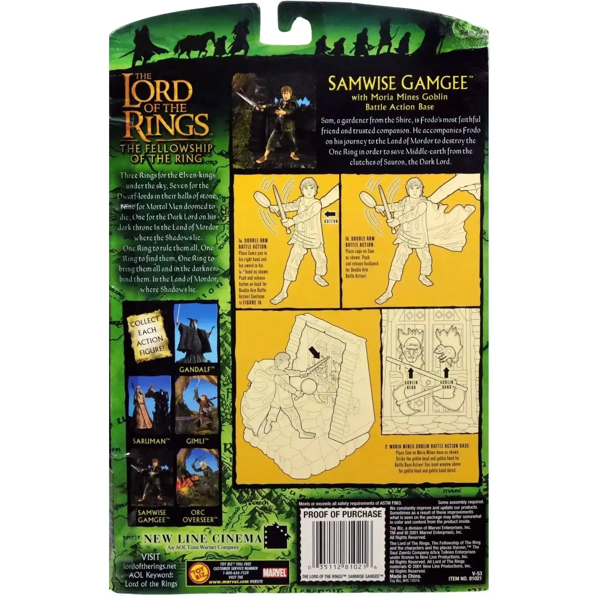 The Lord of the Rings: The Fellowship of the Ring - Moria Mines Goblin Battle Samwise Gamgee Action Figure - Toy Biz - (2001) - Image 2