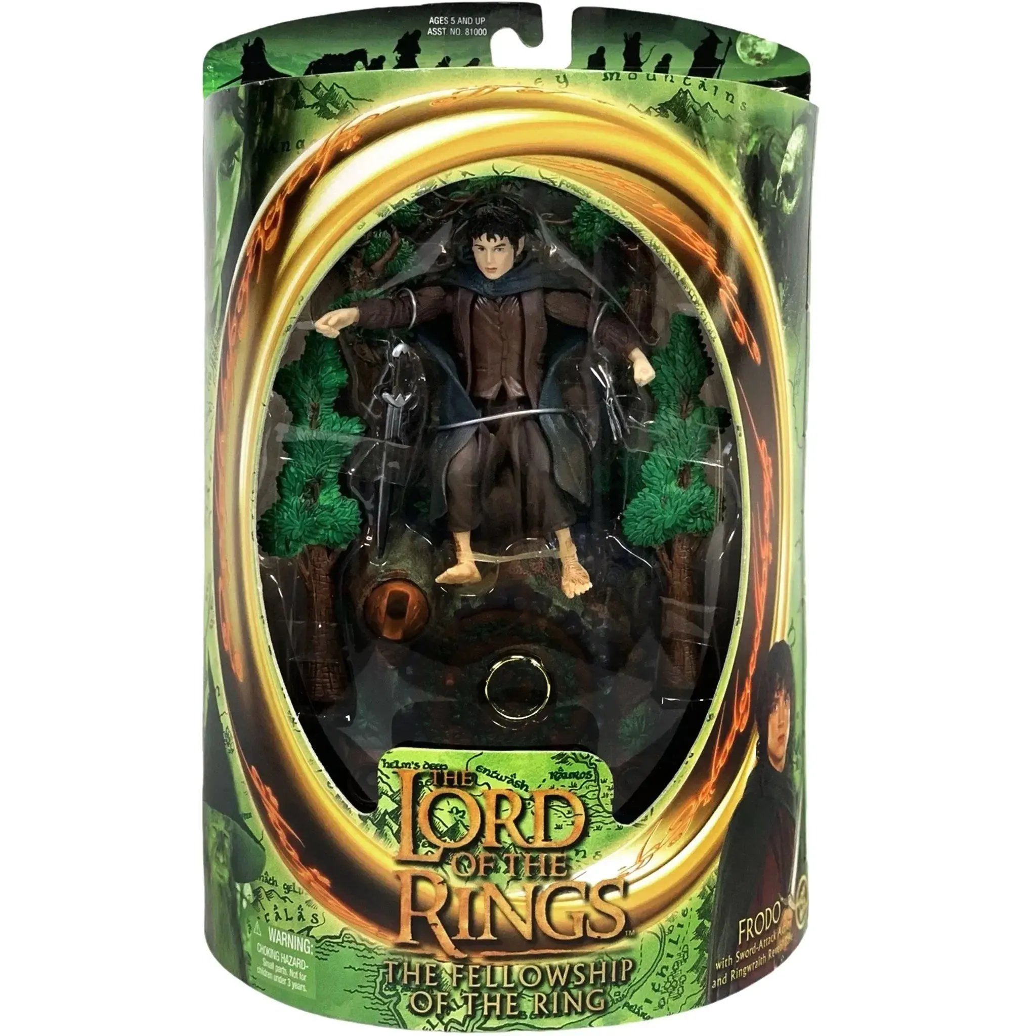 The Lord of the Rings: The Fellowship of the Ring - Sword-Attack Frodo Action Figure with Ringwraith Reveal Base - Toy Biz - (2001)