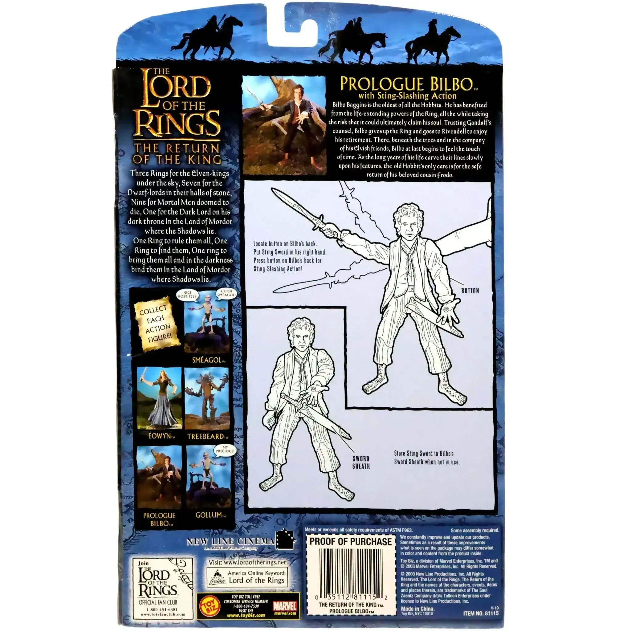 The Lord of the Rings: The Return of the King - Prologue Bilbo Baggins with Sting-Slashing Ability Action Figure (4.5") - Toy Biz - (2003) - Image 2