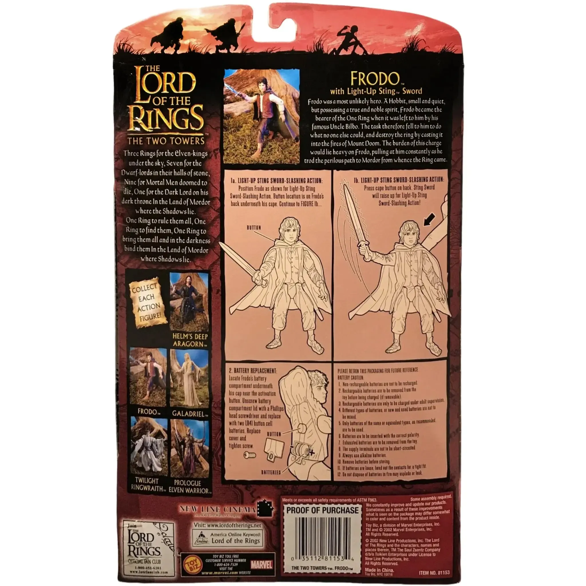 The Lord of the Rings: The Two Towers - Frodo with Light-Up Sting Sword Action Figure - Toy Biz - (2002) - Image 2