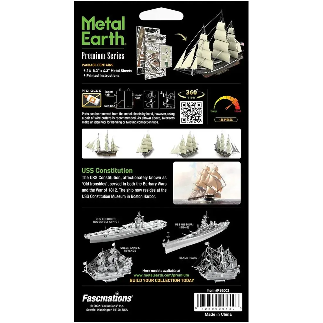 The United States Navy - USS Constitution "Old Ironsides" Ship Figure Model Kit (1:528 Scale, Steel, Challenging Difficulty) - Fascinations - Metal Earth Premium Series - Image 3