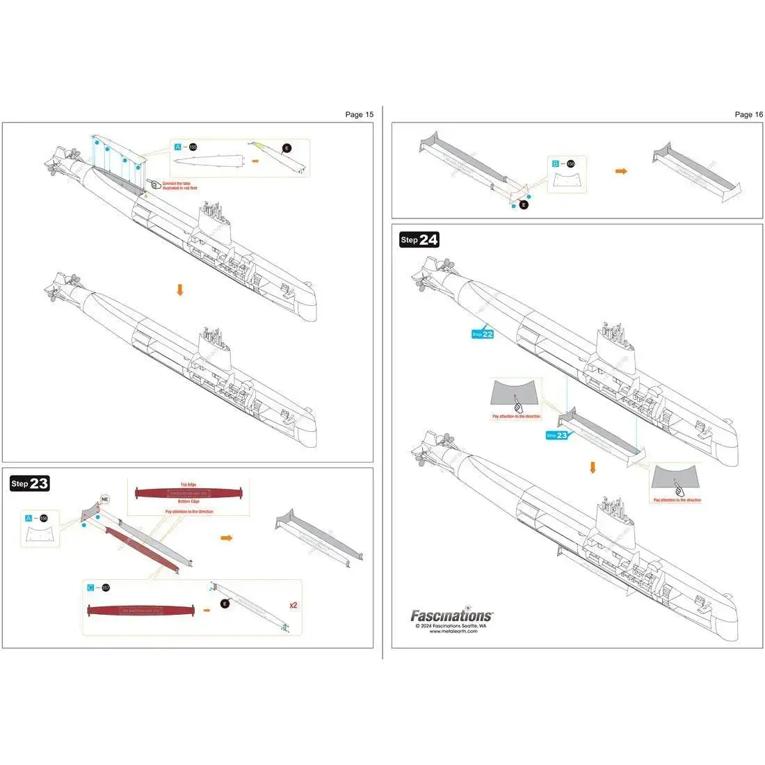 The United States Navy - USS Nautilus Nuclear Powered Submarine Ship Figure Model Kit (1:342 Scale, Steel, Challenging Difficulty) - Fascinations - Metal Earth Premium Series - Image 15