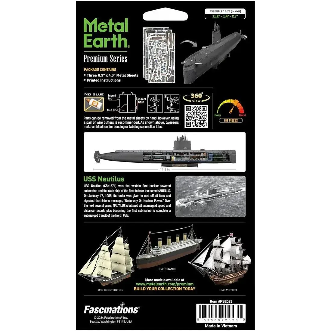 The United States Navy - USS Nautilus Nuclear Powered Submarine Ship Figure Model Kit (1:342 Scale, Steel, Challenging Difficulty) - Fascinations - Metal Earth Premium Series - Image 3