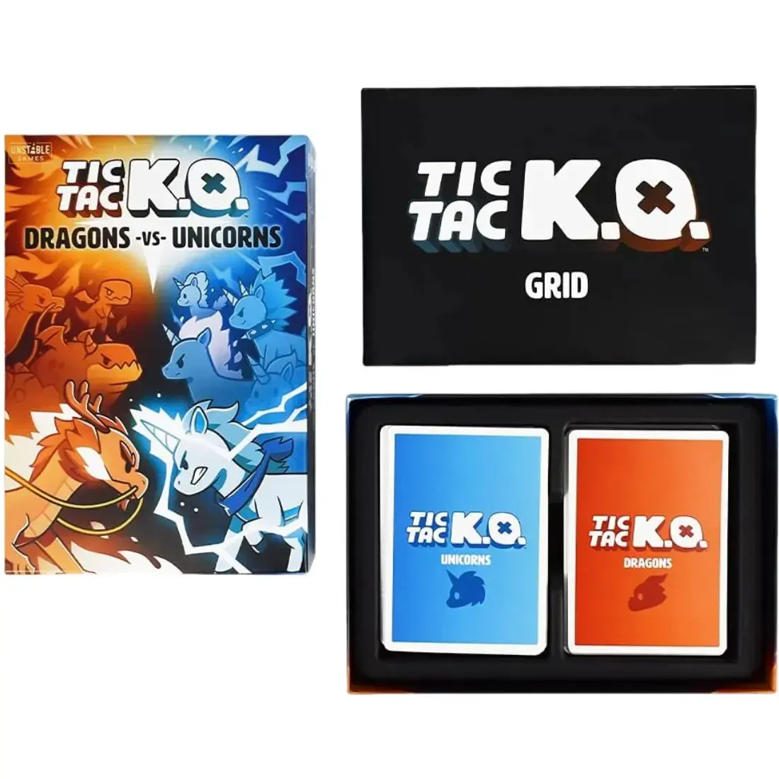 Tic Tac K.O.: Dragons vs Unicorns - Tile Placement Fantasy Card Game for Family, Adults, and Children (2-4 Players, Age 8+) - Unstable Games - Image 2