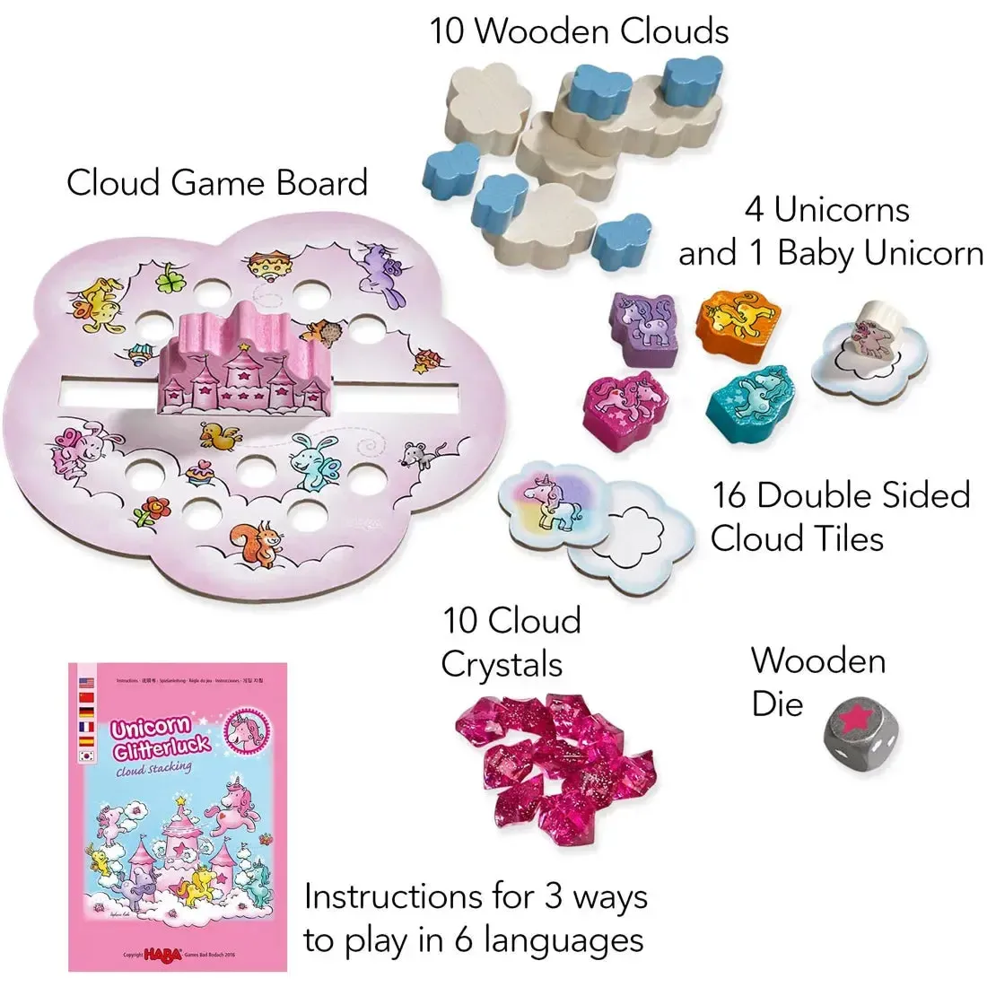 Unicorn Glitterluck - Unicorn Cloud Stacking Board Game for Family, and Children (1-4 Players, Ages 4+) - HABA - Image 2