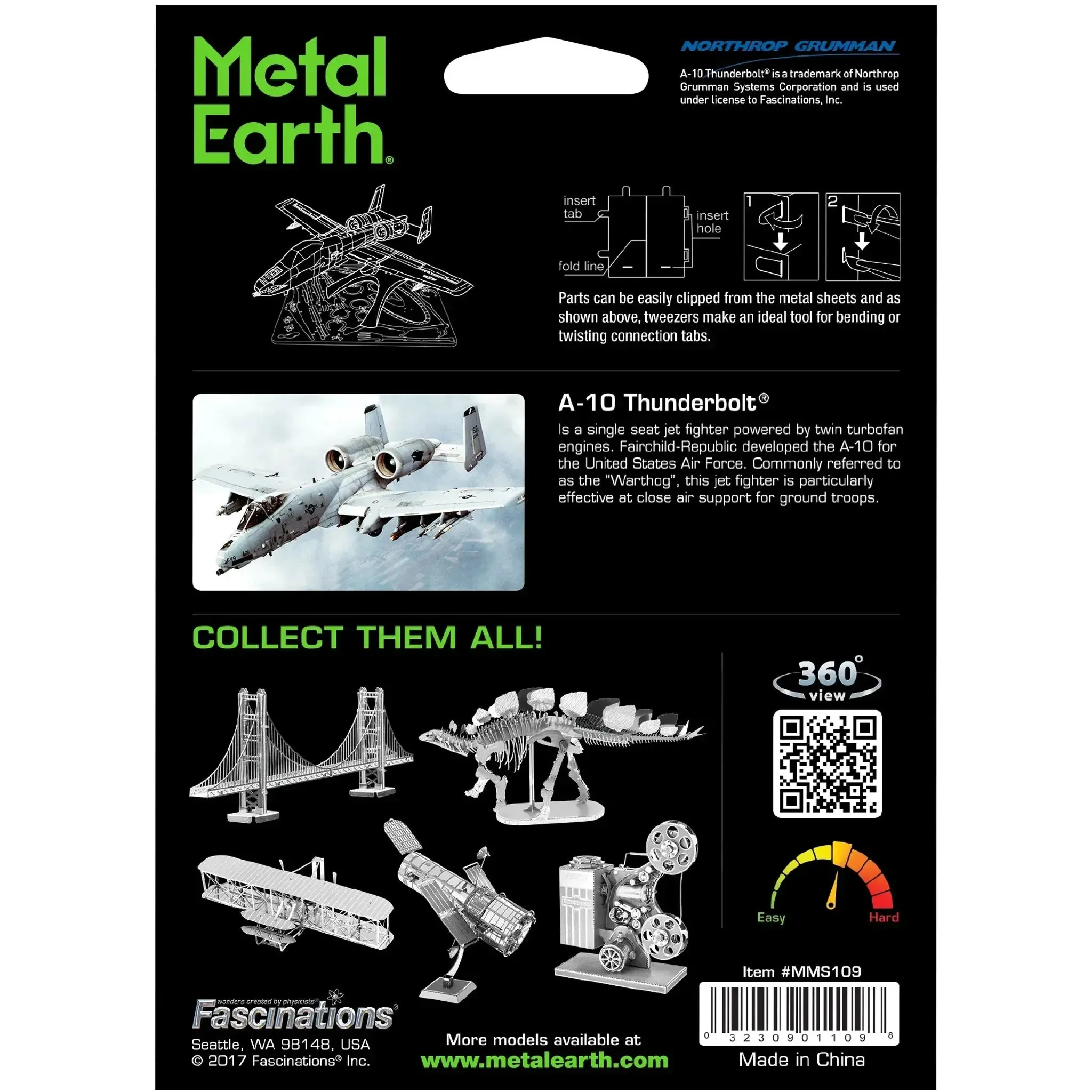 United States Air Force - A-10 Warthog Attack Aircraft Figure Model Kit (Steel, Easy Difficulty) - Fascinations - Metal Earth Series - (2023) - Image 3