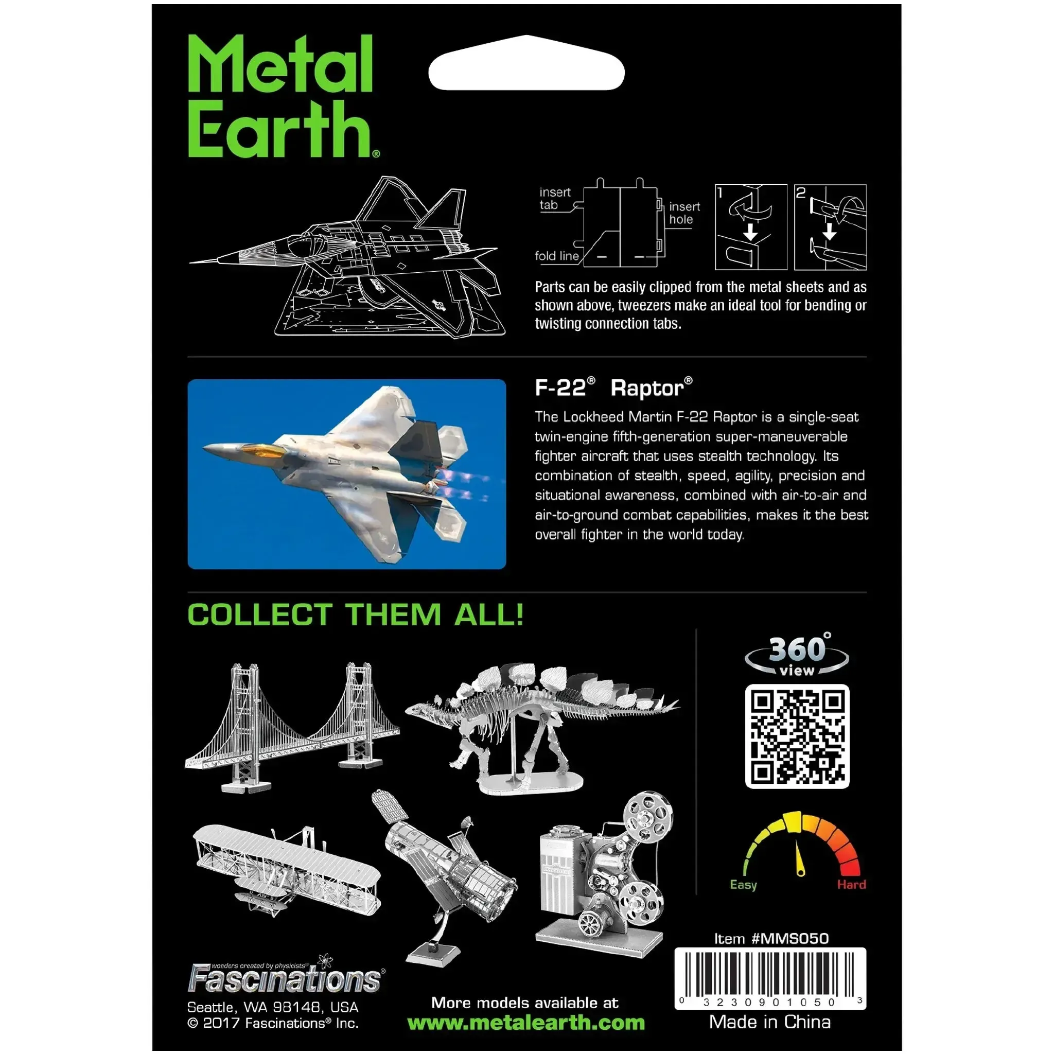 United States Air Force - Lockheed Martin F-22 Raptor Fighter Jet Figure Model Kit (Steel, Easy Difficulty) - Fascinations - Metal Earth Series - (2023) - Image 3