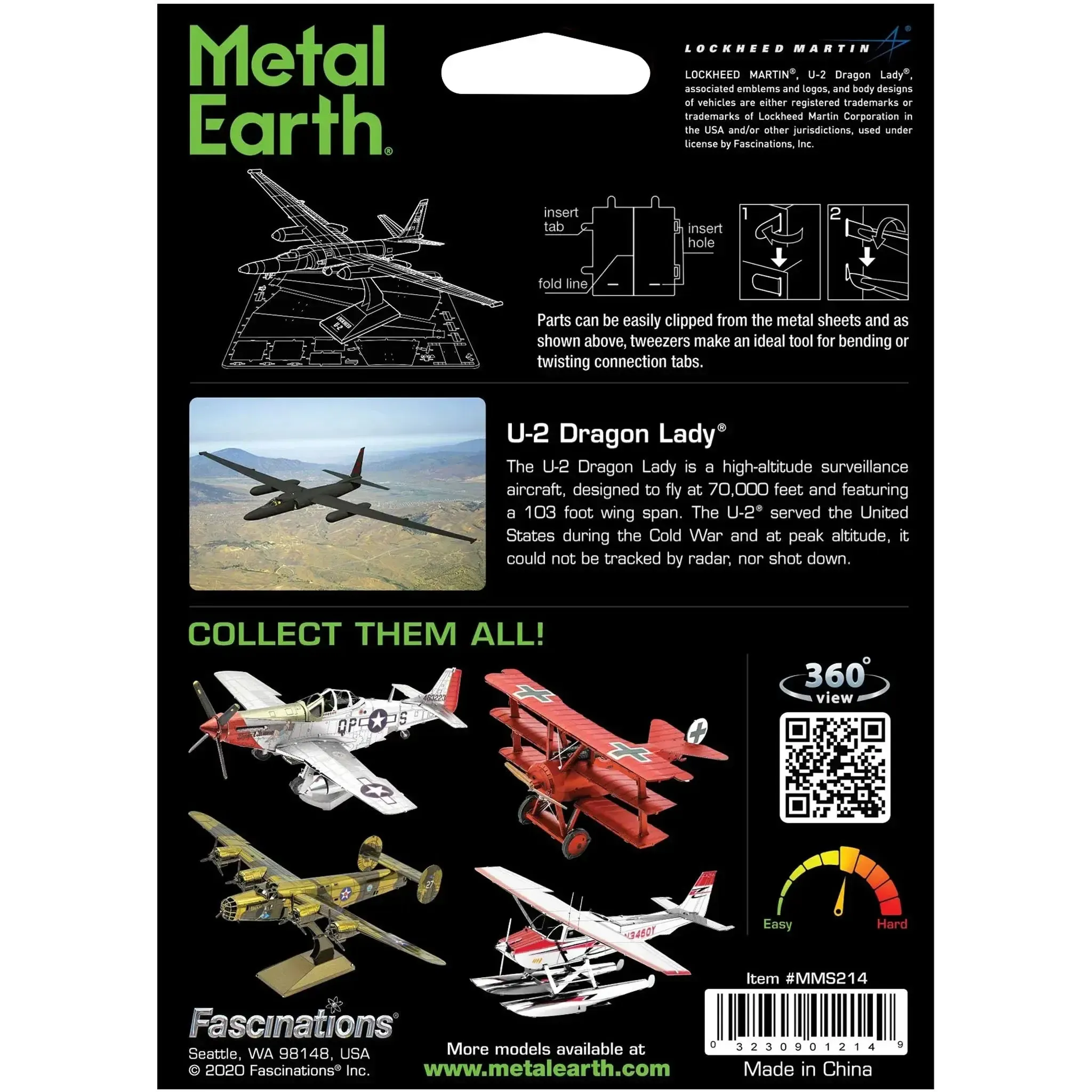 United States Air Force - Lockheed Martin U-2 Dragon Lady Reconnaissance Aircraft Figure Model Kit (1:157 Scale, Steel, Moderate Difficulty) - Fascinations - Metal Earth Series - (2024) - Image 3