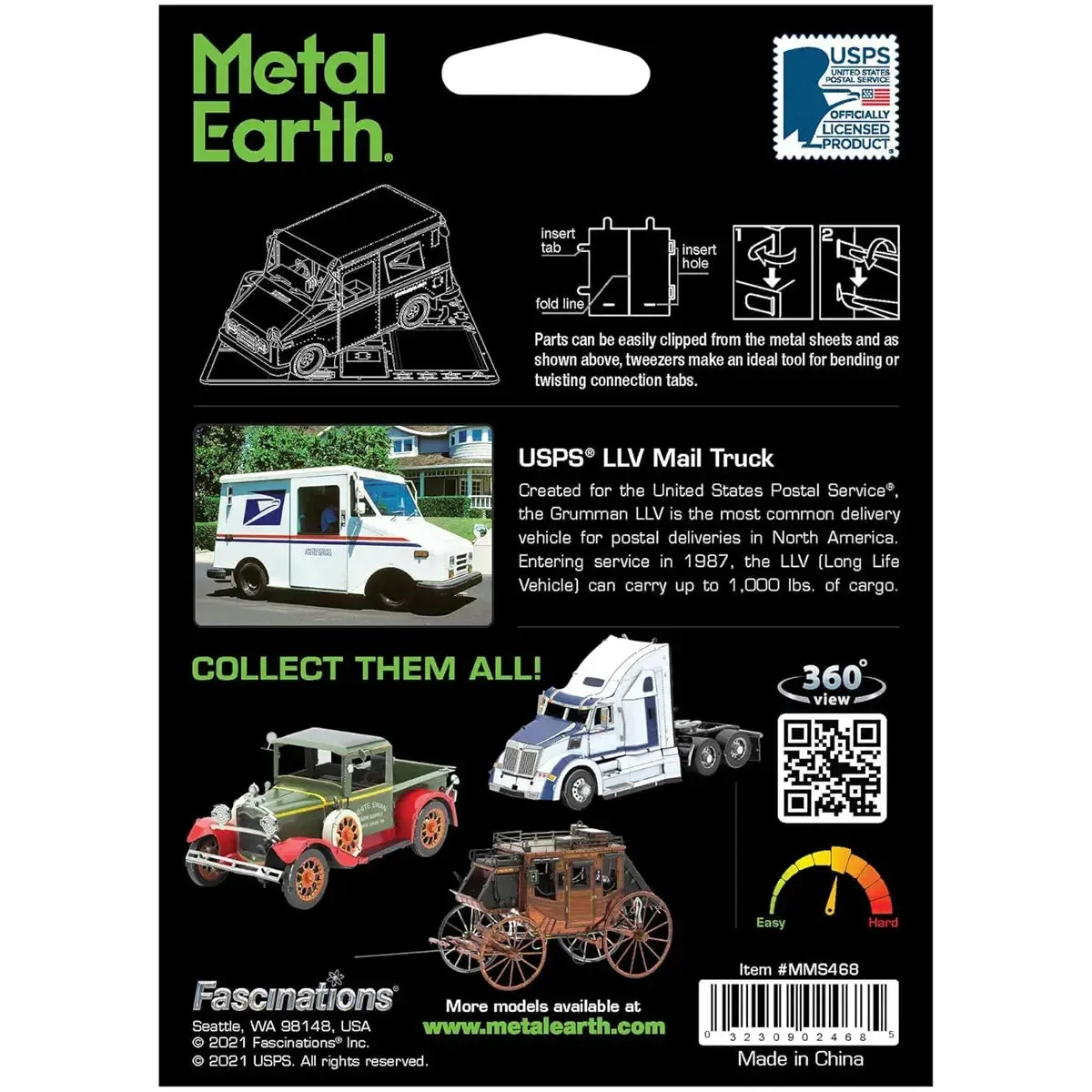 USPS - Grumman LLV Mail Truck Figure Model Kit (1:59 Scale, Steel, Moderate Difficulty) - Fascinations - Metal Earth Series - Image 3