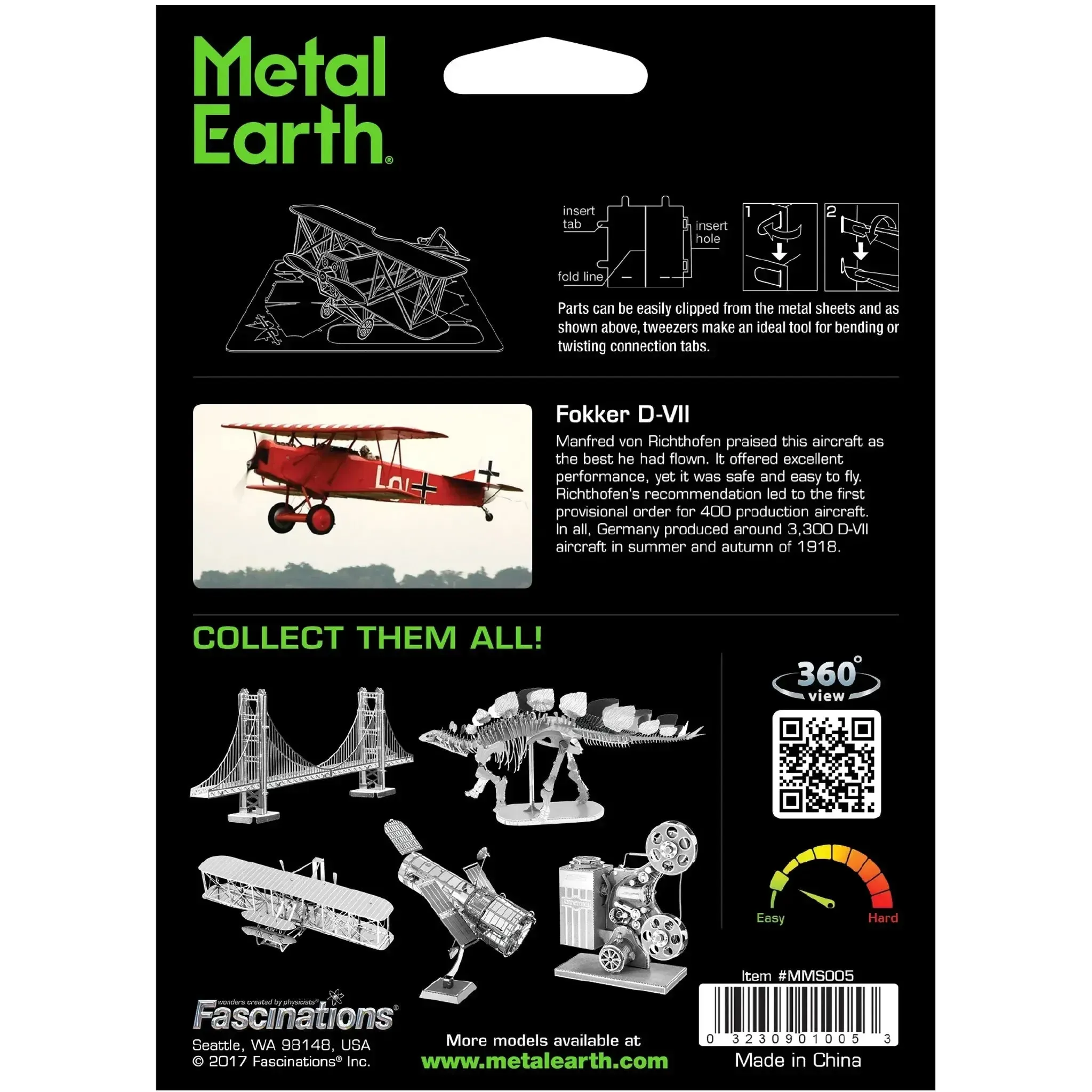 World War I [German Air Force] - Fokker D-VII Fighter Aircraft Figure Model Kit (Steel, Easy Difficulty) - Fascinations - Metal Earth Series - (2024) - Image 3