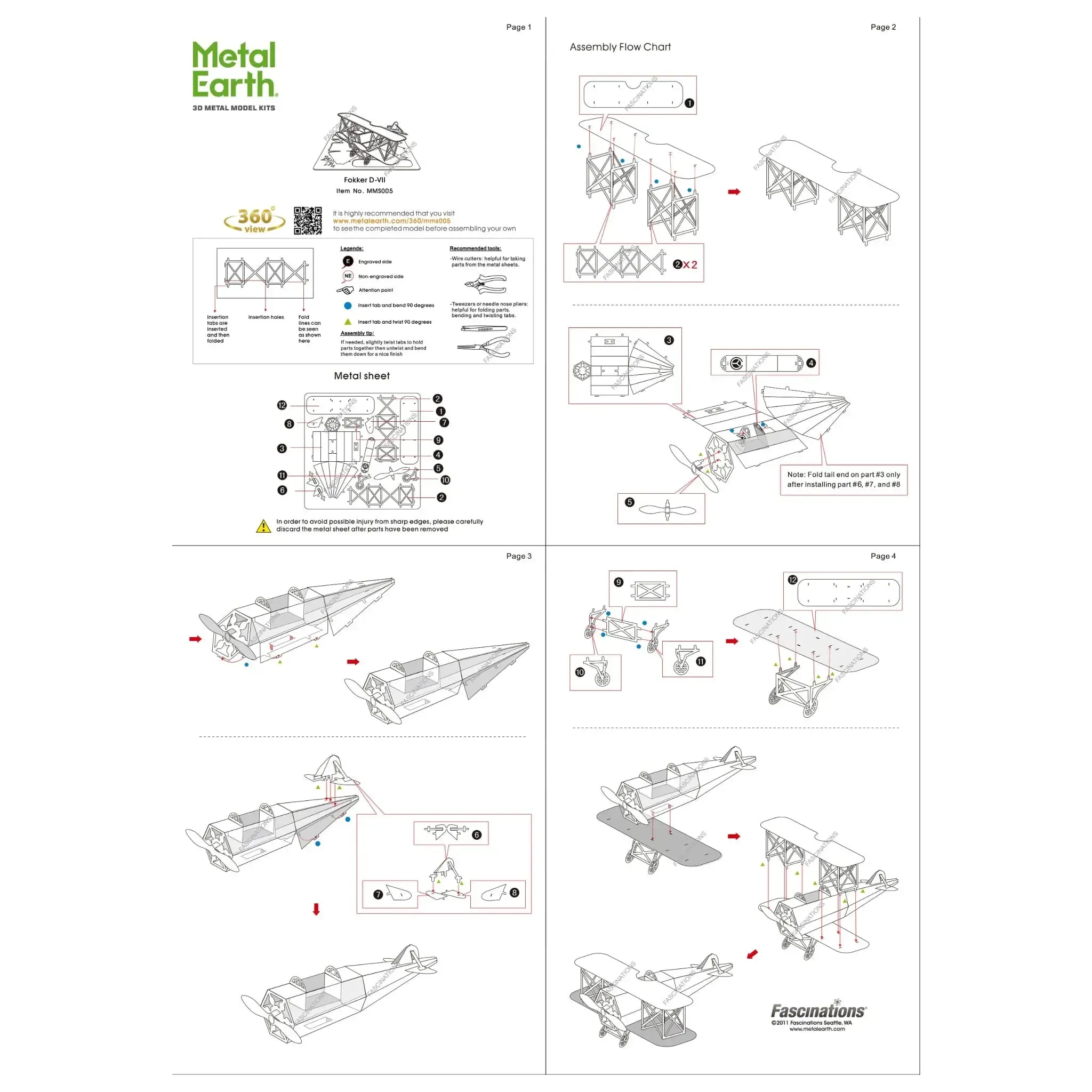World War I [German Air Force] - Fokker D-VII Fighter Aircraft Figure Model Kit (Steel, Easy Difficulty) - Fascinations - Metal Earth Series - (2024) - Image 6