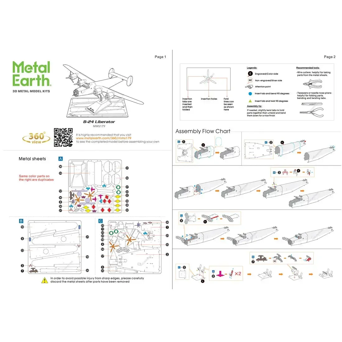 World War II - B-24 Liberator American Bomber Plane Figure Model Kit (1:156 Scale, Steel, Challenging Difficulty) - Fascinations - Metal Earth Series1 - Image 8