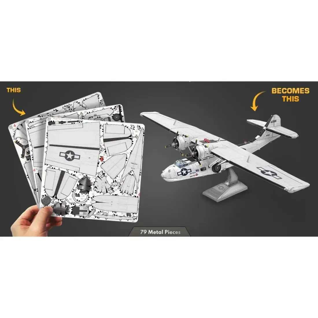 World War II - Consolidated PBY Catalina American Plane Boat Figure Model Kit (1:94 Scale, Steel, Moderate Difficulty) - Fascinations - Metal Earth Series - Image 4
