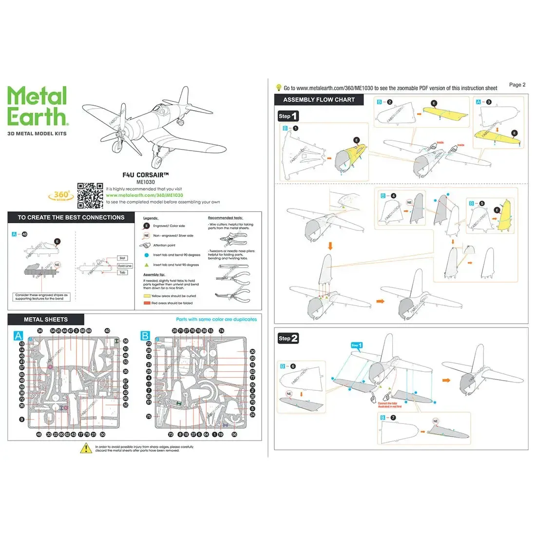 World War II - F4U Corsair American Plane Figure Model Kit (1:74 Scale, Steel, Challenging Difficulty) - Fascinations - Metal Earth Series - Image 9