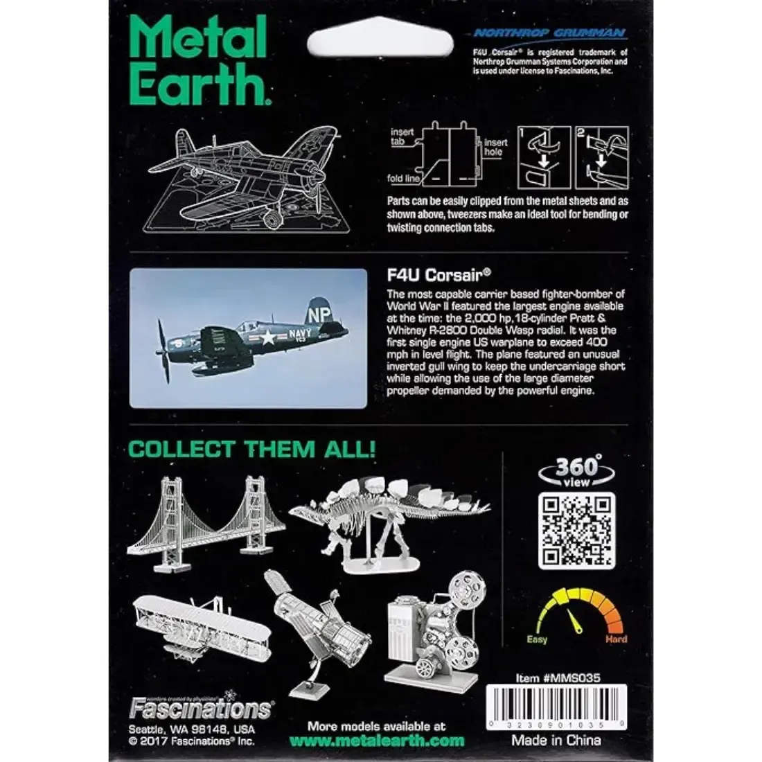World War II - F4U Corsair American Plane Figure Model Kit (Steel, Moderate Difficulty) - Fascinations - Metal Earth Series - Image 3