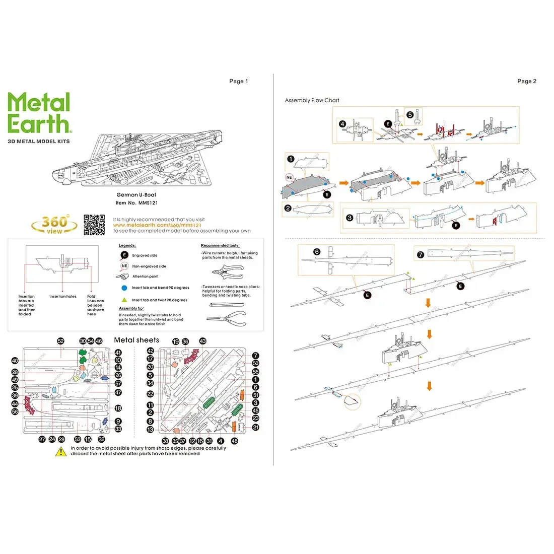 World War II - German U-Boat Type XXI Ship Figure Model Kit (1:74 Scale, Steel, Challenging Difficulty) - Fascinations - Metal Earth Series - Image 9