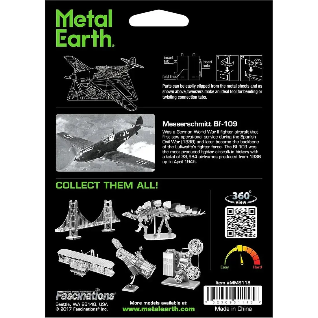 World War II - Messerschmitt Bf-109 German Plane Figure Model Kit (Steel, Moderate Difficulty) - Fascinations - Metal Earth Series - Image 3