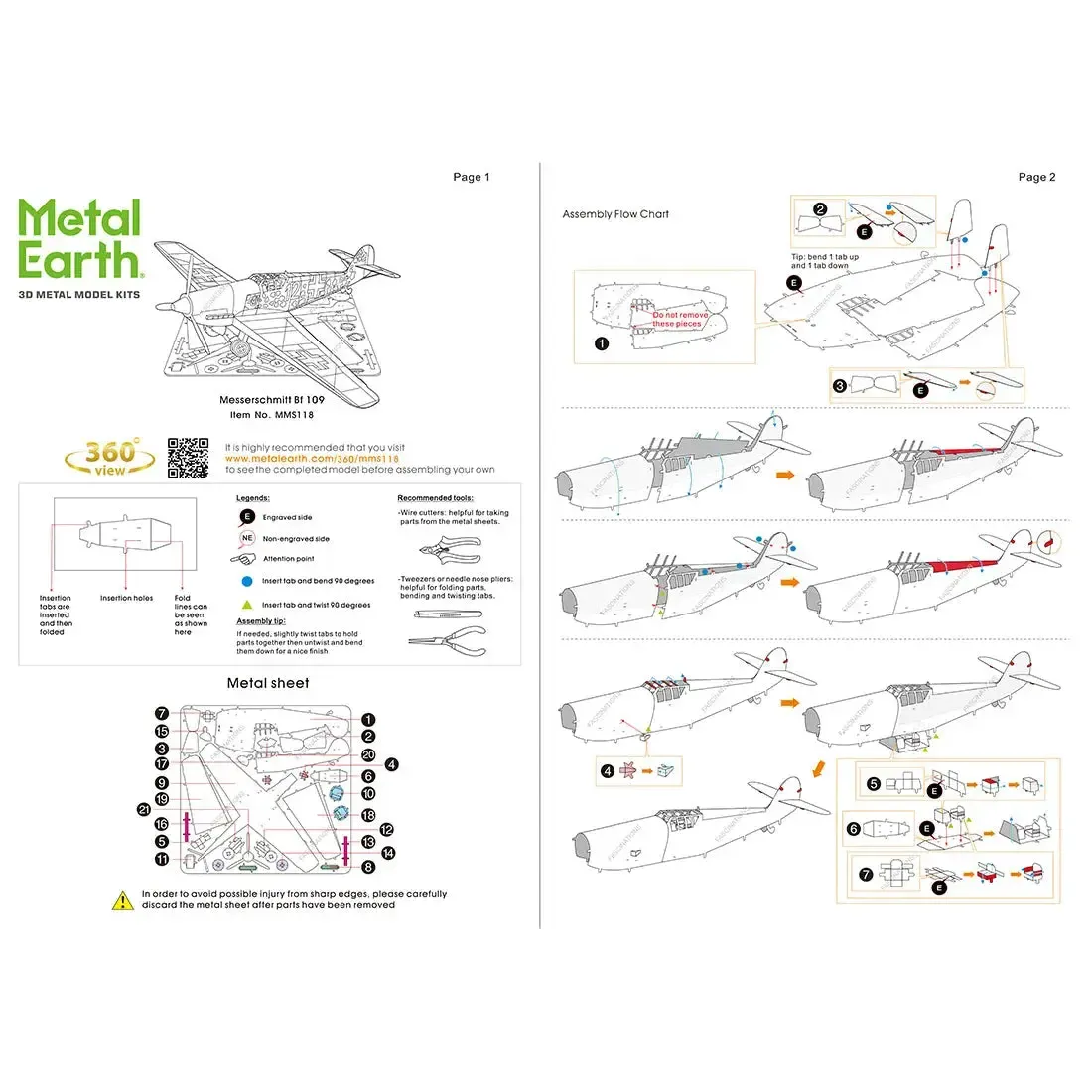 World War II - Messerschmitt Bf-109 German Plane Figure Model Kit (Steel, Moderate Difficulty) - Fascinations - Metal Earth Series - Image 9