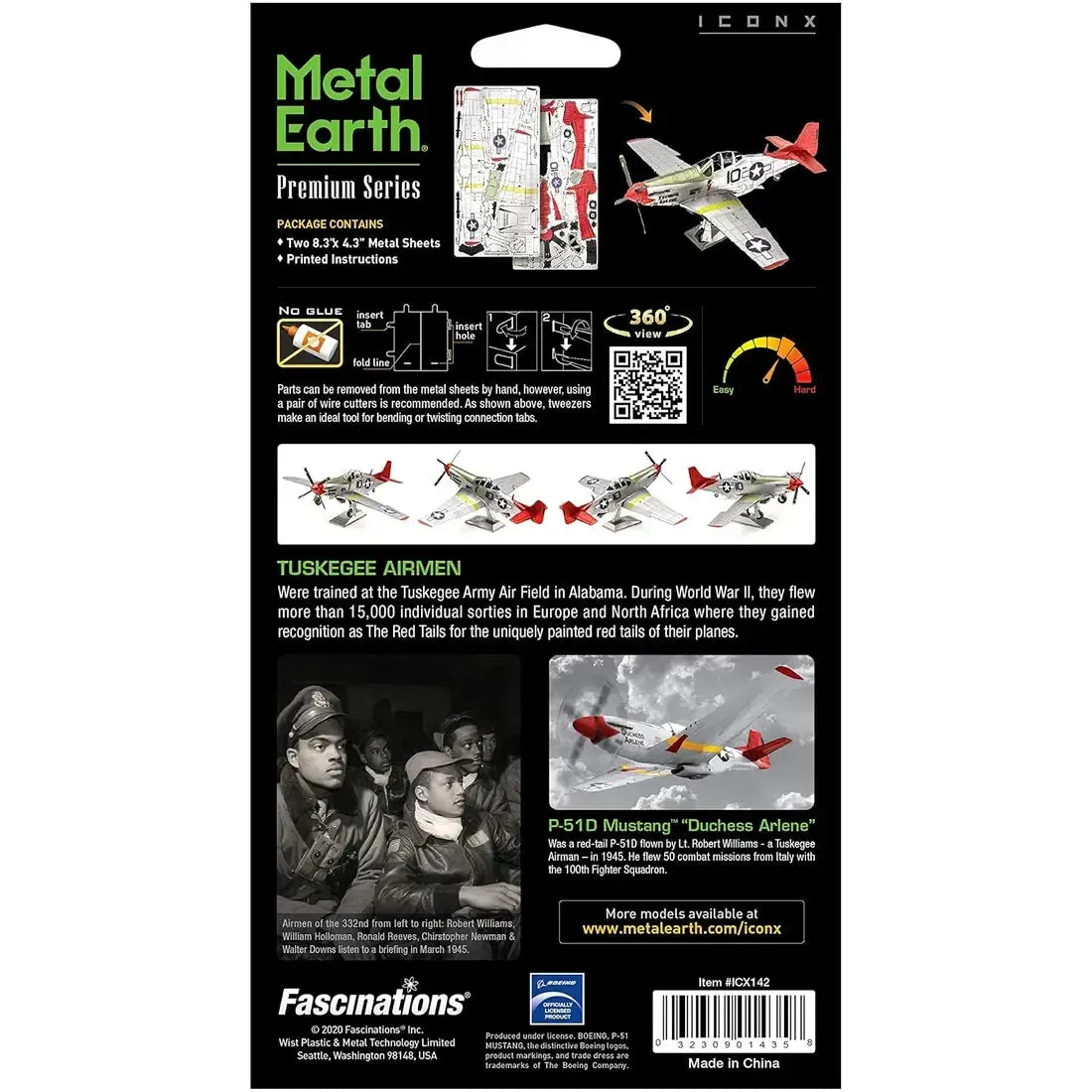 World War II - P-51D Mustang "Tuskegee Airmen" Plane Figure Model Kit (1:60 Scale, Steel, Challenging Difficulty) - Fascinations - Metal Earth Premium Series - Image 3