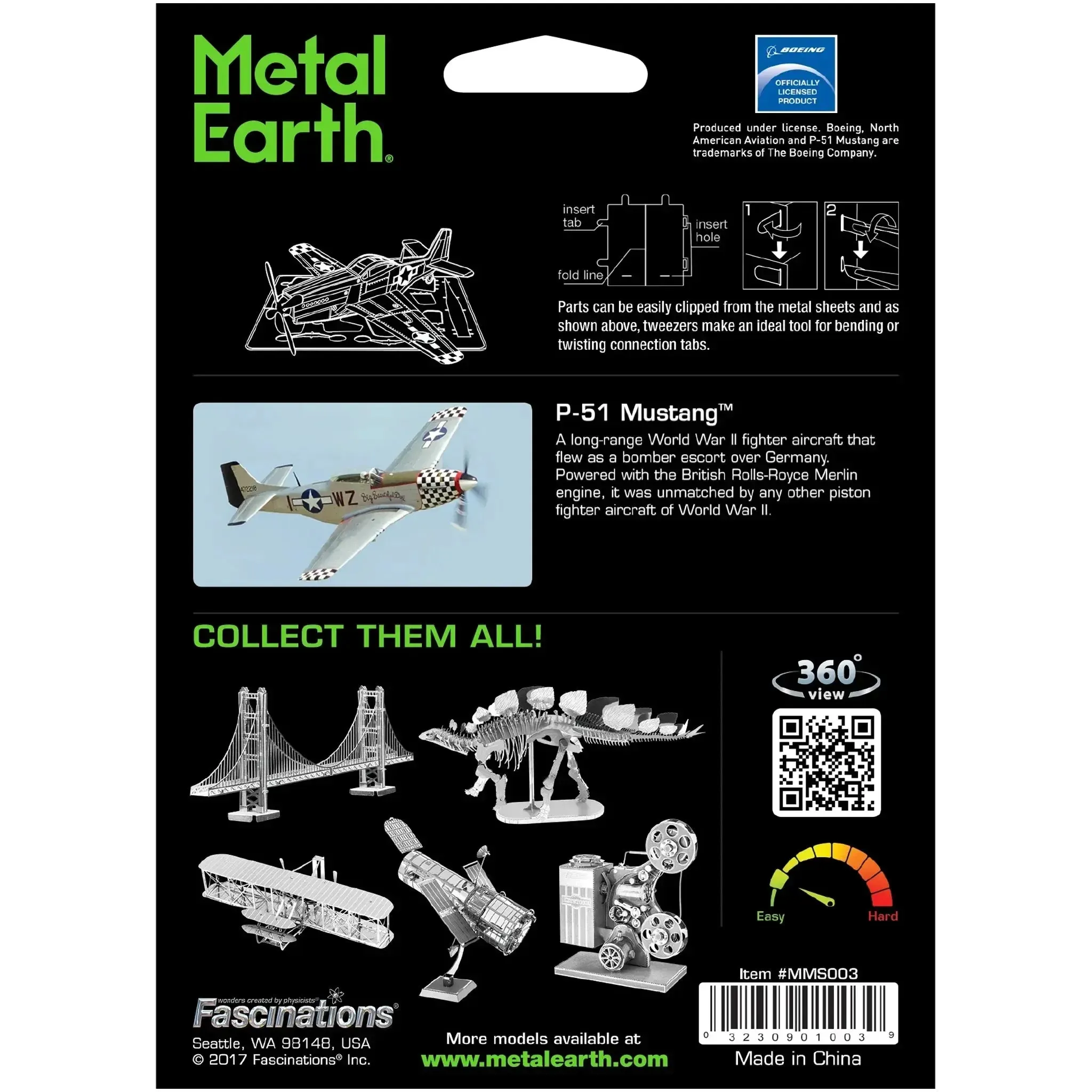 World War II [United States Air Force] - P-51 Mustang Fighter Aircraft Figure Model Kit (Steel, Easy Difficulty) - Fascinations - Metal Earth Series - (2024) - Image 3