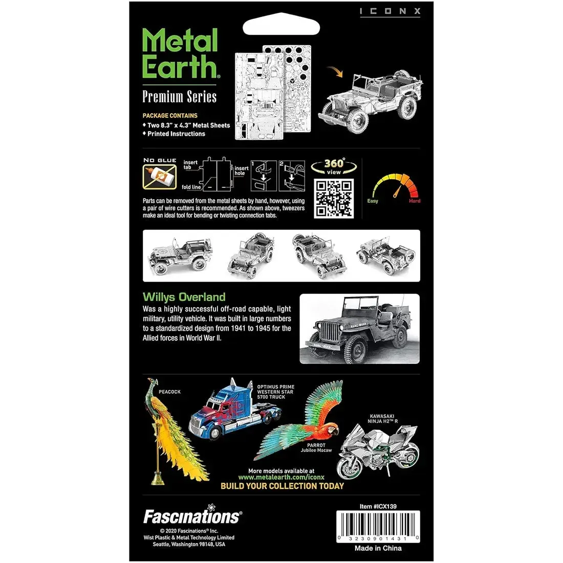 World War II - Unpainted Willys Overland Jeep Car Figure Model Kit (Steel, Challenging Difficulty) - Fascinations - Metal Earth Premium Series - Image 3
