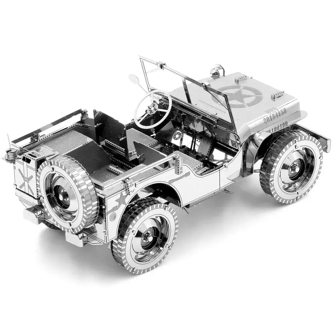 World War II - Unpainted Willys Overland Jeep Car Figure Model Kit (Steel, Challenging Difficulty) - Fascinations - Metal Earth Premium Series - Image 4