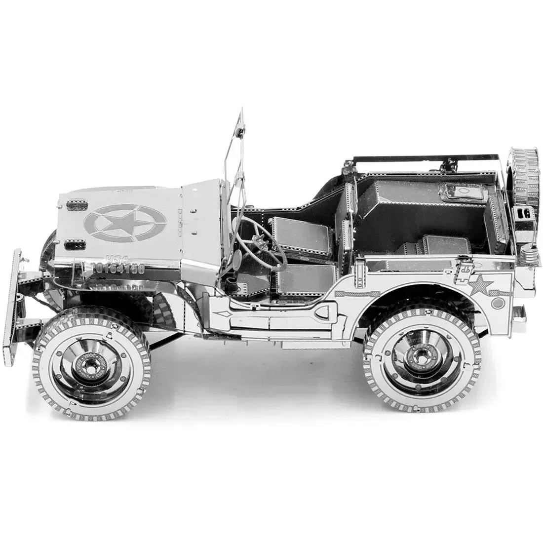 World War II - Unpainted Willys Overland Jeep Car Figure Model Kit (Steel, Challenging Difficulty) - Fascinations - Metal Earth Premium Series - Image 5