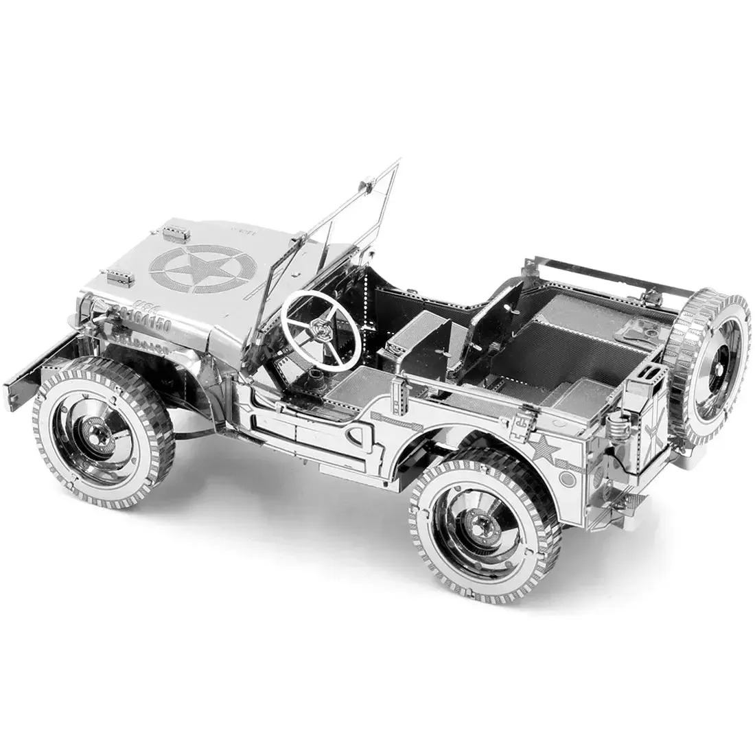 World War II - Unpainted Willys Overland Jeep Car Figure Model Kit (Steel, Challenging Difficulty) - Fascinations - Metal Earth Premium Series - Image 6